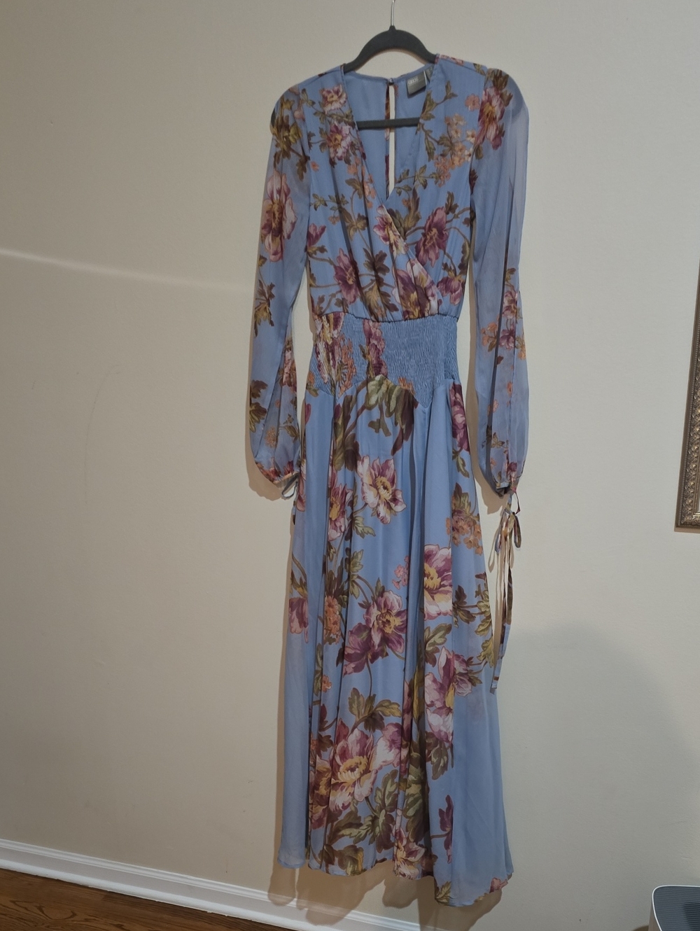 ASOS Floral Wrap Maxi Dress in Light Blue and Pink